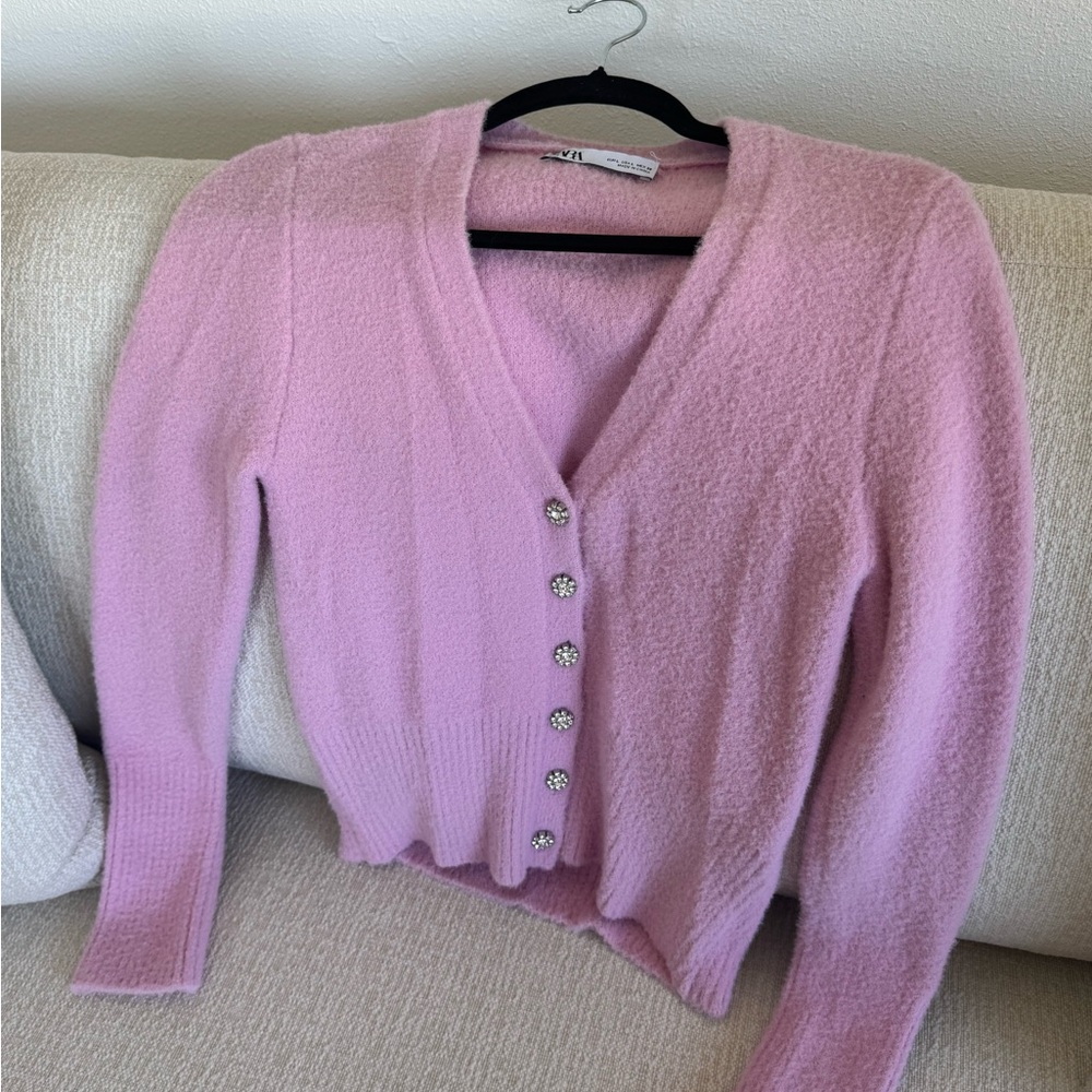 Zara Soft Pink Button-Up Cardigan